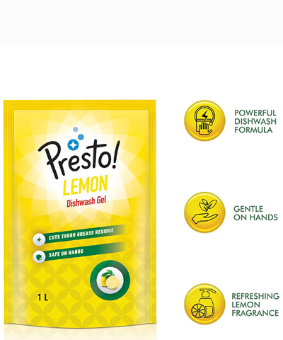 Amazon Brand - Presto! Dishwash Gel Lemon - 1 L