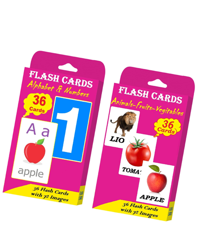 Flash Cards for Kids | 64 Flash Cards & 128 Images - Early Learning Flash Cards of English Alphabet, Numbers, Fruits, Vegetables & Animals