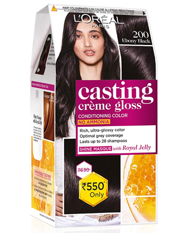L'Oreal Paris Casting Creme Gloss Hair Color, Ebony Black 200, 87.5g+72ml