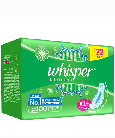 Whisper Ultra Clean Sanitary Pads for Women, XL+ 50 Napkins