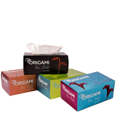Origami So Soft 2 Ply Face Tissue Box - 200 Pulls Each. Pack of 4 Boxes.