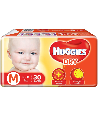 Huggies New Dry, Taped Diapers, Medium Size, 30 Count