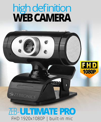 Zebronics Zeb-Ultimate Pro (Full HD) Web Camera with 5P Lens,Built-in Microphone