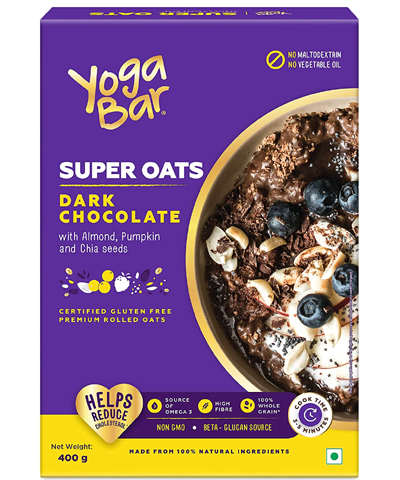 Yogabar Dark Chocolate Oats 400g | Wholegrain Oatmeal That Helps Reduce Cholesterol | Healthy Breakfast Cereal High in Protein & Gluten-Free | Now with Black Raisins