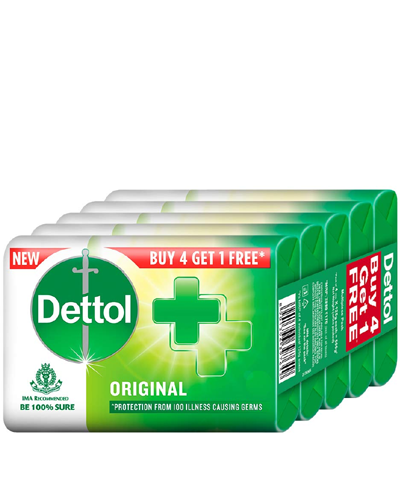 Dettol Original Germ Protection Bathing Soap bar, 125 gm, Buy 4 Get 1 Free