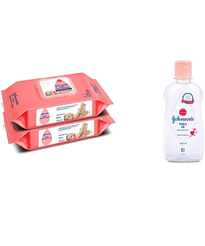 Johnson'S Baby Wipes 160 Wipes + Baby Oil With Vitamin E (200Ml)