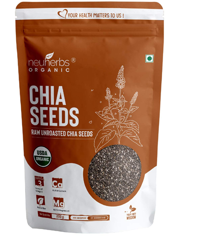 Neuherbs Raw Unroasted Chia Seeds with Omega 3 and Fiber for Weight Loss - 200 Gram